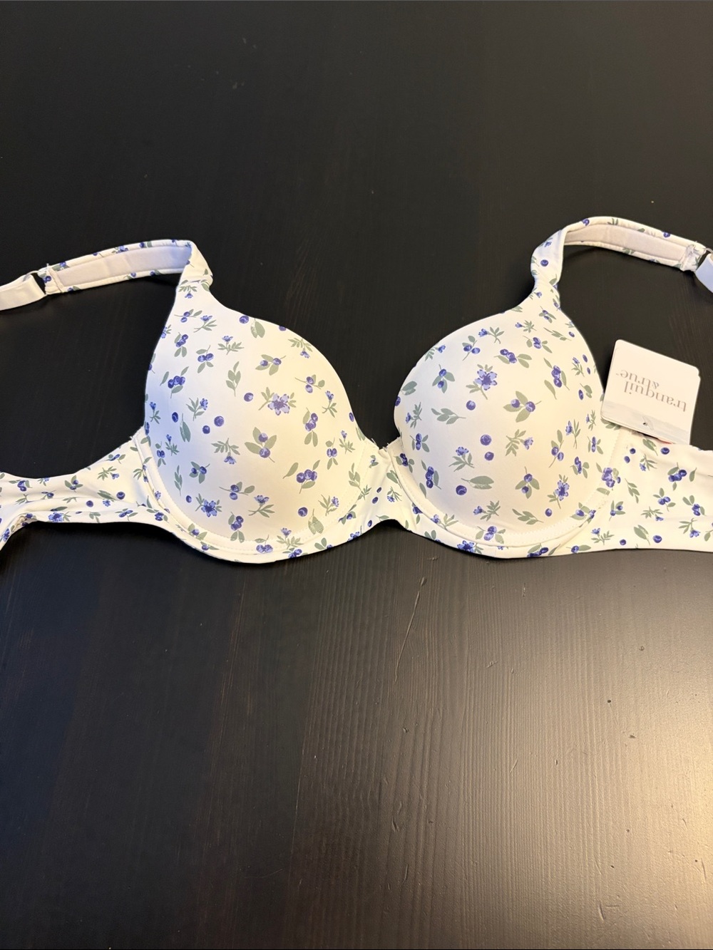 White Floral T-Shirt Bra with Light Purple Print